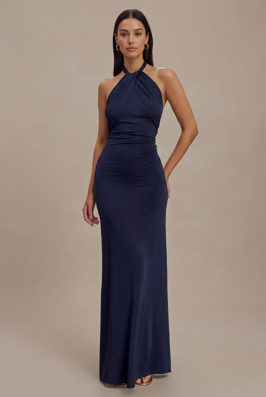 Women's Halter Neck A-Line Maxi Dress – Sleeveless High Waist Flowy Summer Dress