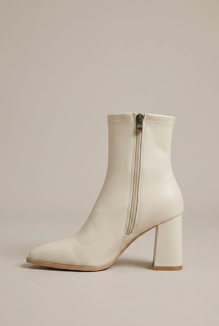Women's Mid-Top PU Boots - Pointed Toe Back Zipper Thick Heel Luna Body Co