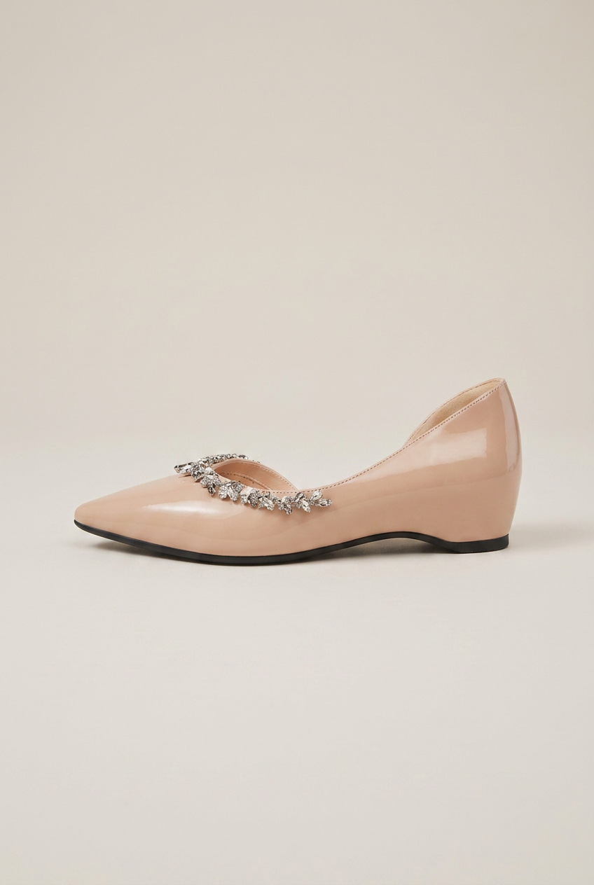 Crescent | Women's Pointed-Toe Shoes Rhinestone Side-Cutout Slip-On Hidden-Heel Dress Flats