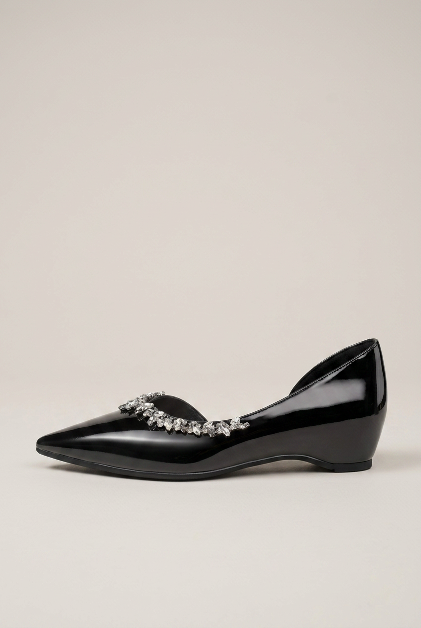 Crescent | Women's Pointed-Toe Shoes Rhinestone Side-Cutout Slip-On Hidden-Heel Dress Flats