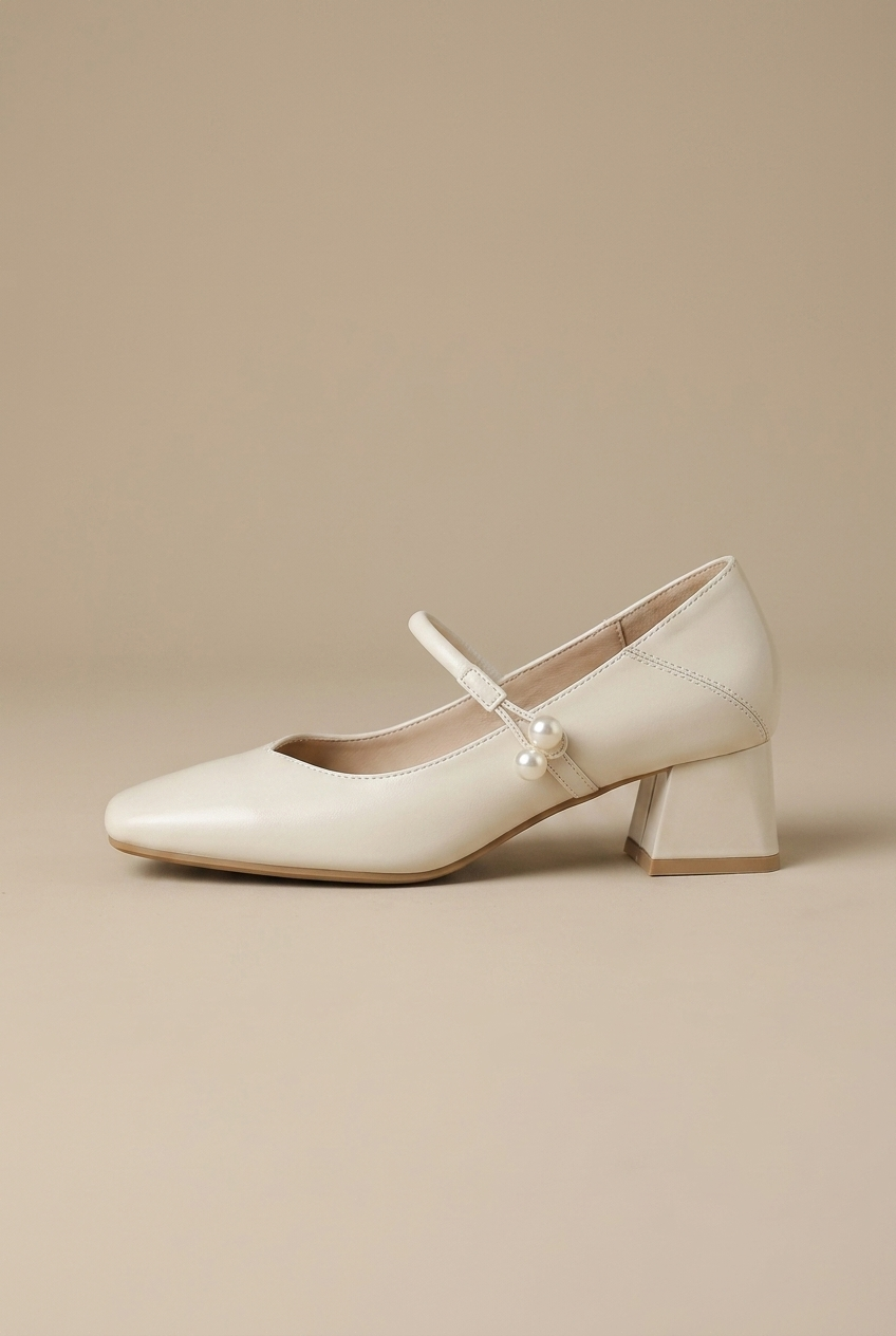 Crescent | Women's Mary Jane Shoes Square-Toe 5cm Block-Heel Buckle-Strap Leather Heels