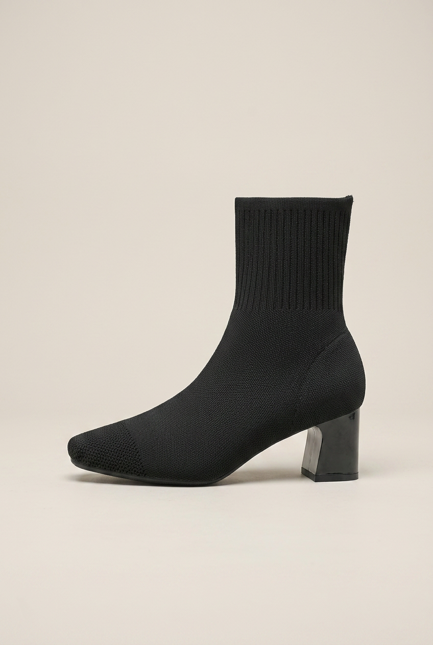 Crescent | Knitted Sock Boots Women Chunky Heel Square Toe Elastic Stretch