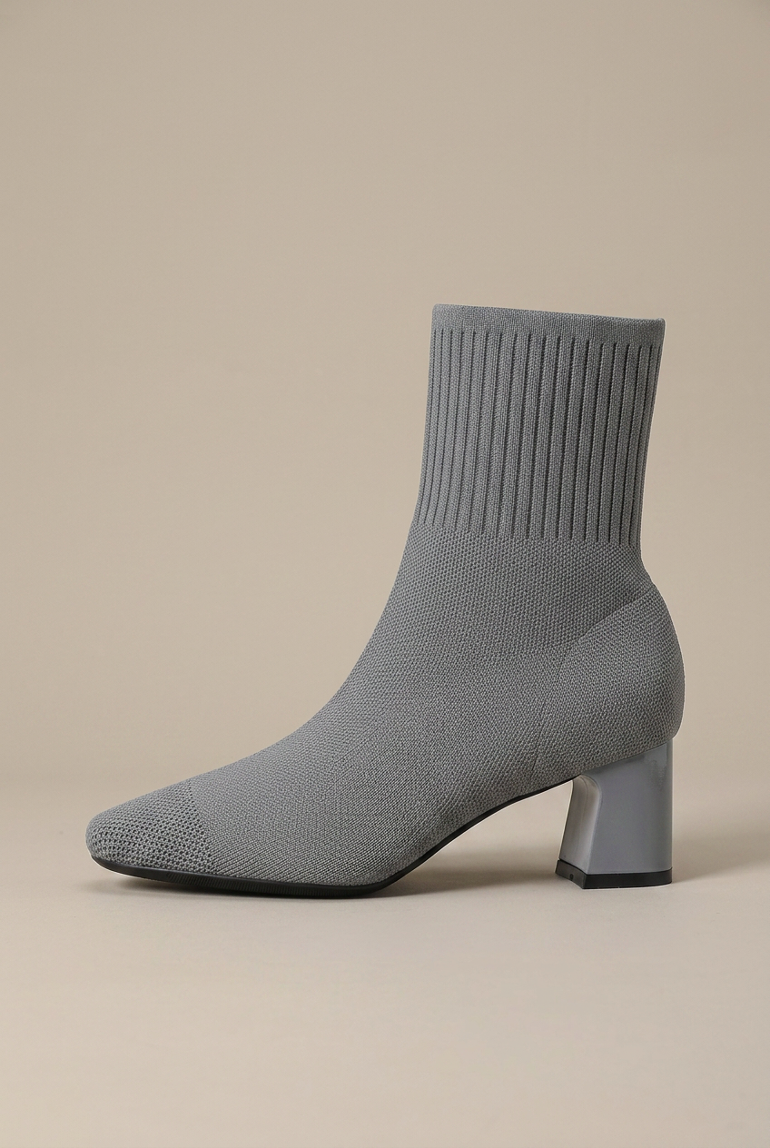 Crescent | Knitted Sock Boots Women Chunky Heel Square Toe Elastic Stretch