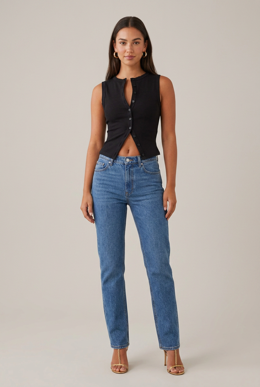 Women's Sleeveless Button-Up Vest - Round Neck Slim Fit Streetwear Top