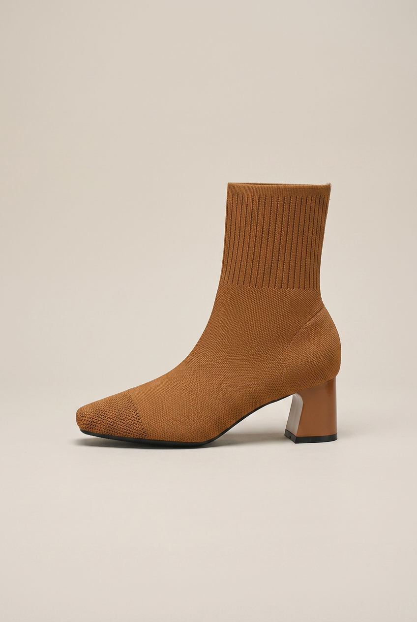 Crescent | Knitted Sock Boots Women Chunky Heel Square Toe Elastic Stretch