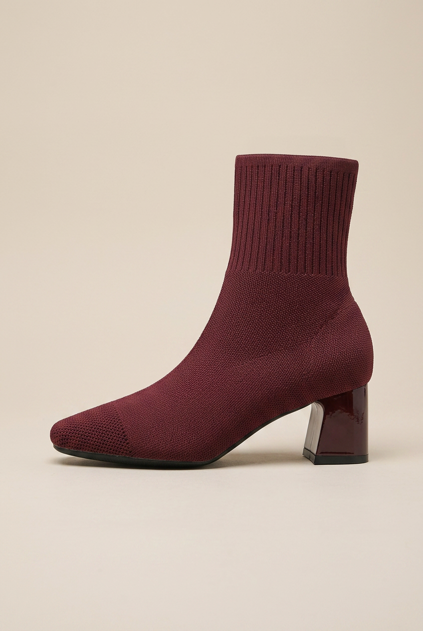 Crescent | Knitted Sock Boots Women Chunky Heel Square Toe Elastic Stretch