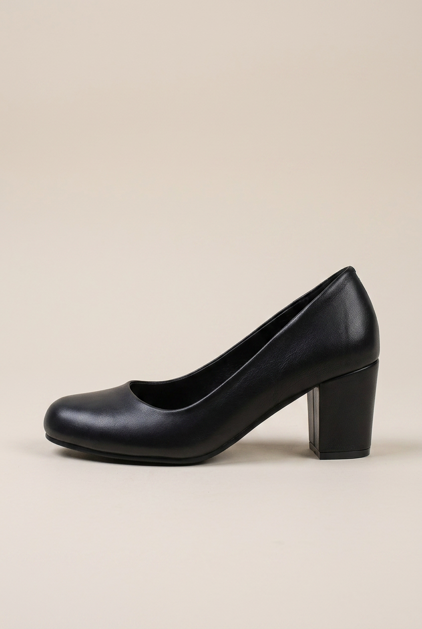Crescent | Women's High Heel Shoes Black Round-Toe Block-Heel Professional Office Heels