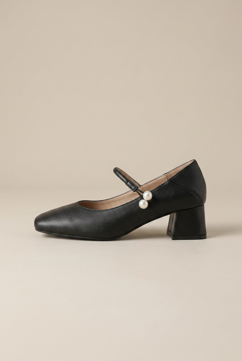 Crescent | Women's Mary Jane Shoes Square-Toe 5cm Block-Heel Buckle-Strap Leather Heels