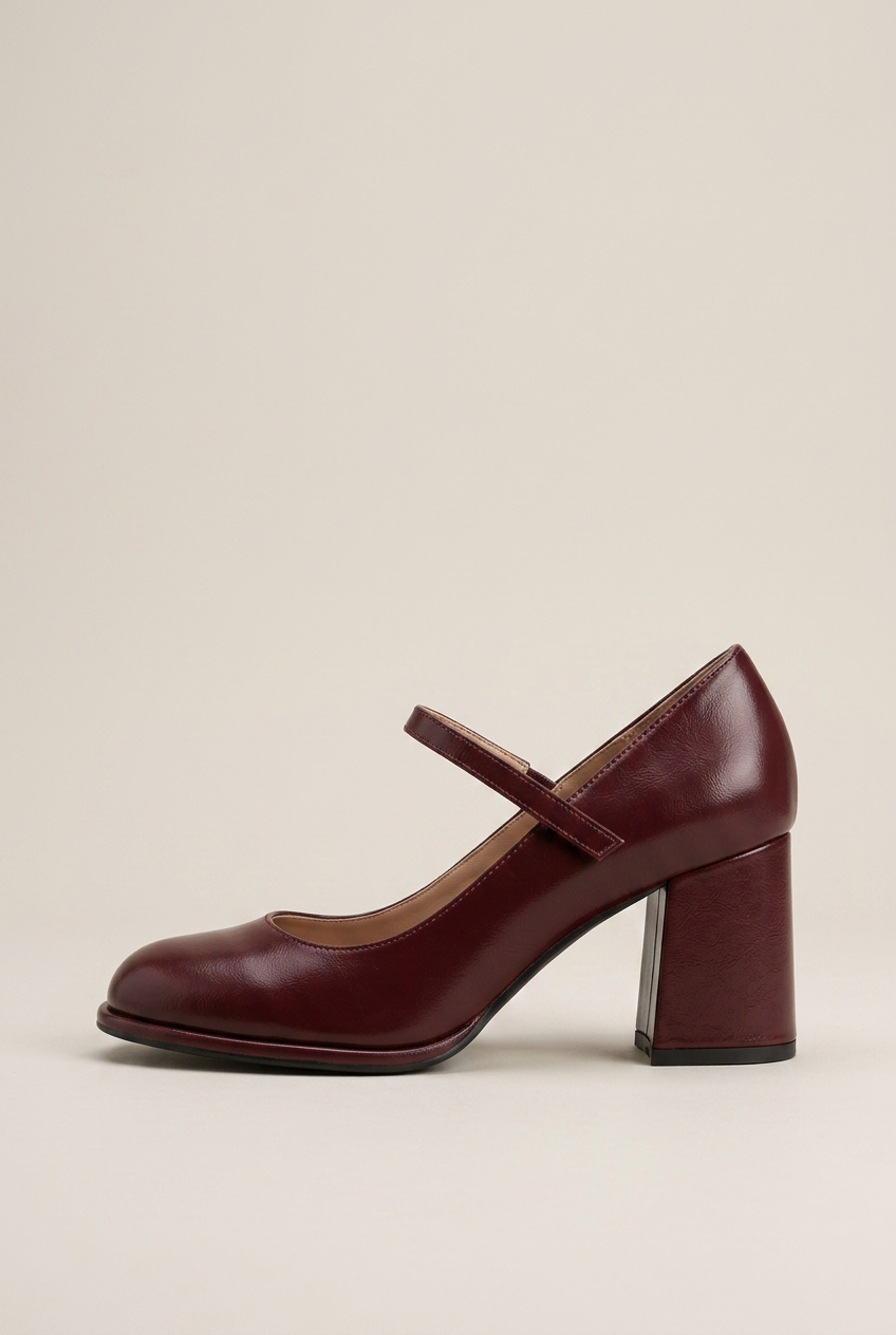 Crescent | Women's Patent Mary Jane Platform Heels Block-Heel Buckle-Strap Rounded-Toe Dress Shoes
