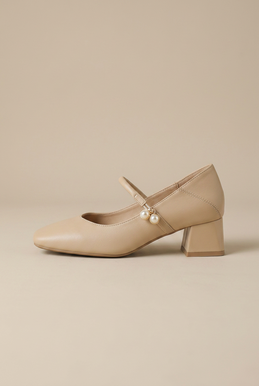Crescent | Women's Mary Jane Shoes Square-Toe 5cm Block-Heel Buckle-Strap Leather Heels