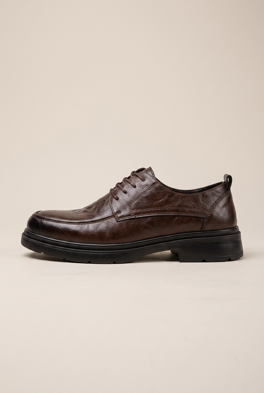 Perigee | Men's Genuine Leather Derby Shoes Brown Business-Casual Round-Toe Dress Shoes