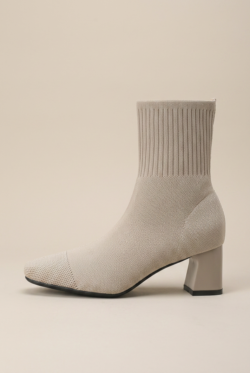 Crescent | Knitted Sock Boots Women Chunky Heel Square Toe Elastic Stretch