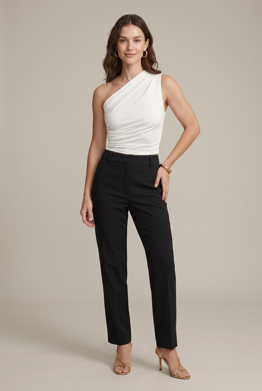 Women's Pleated Vest Top - Sleeveless Collarless Slim Fit Pullover Tank