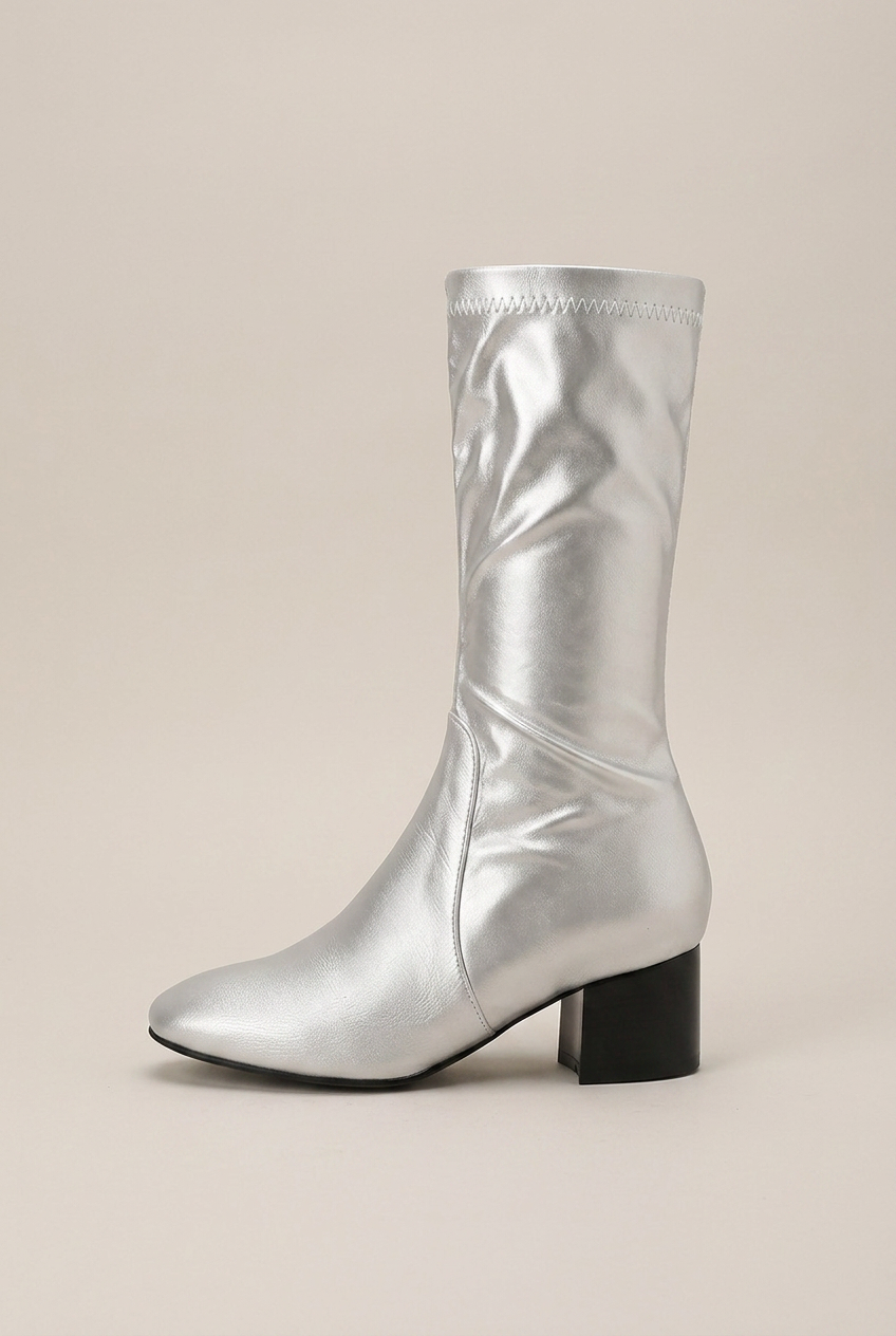 Serena | Square Toe Thick Heel Chelsea Boots French Maillard Stretch Ankle Boots