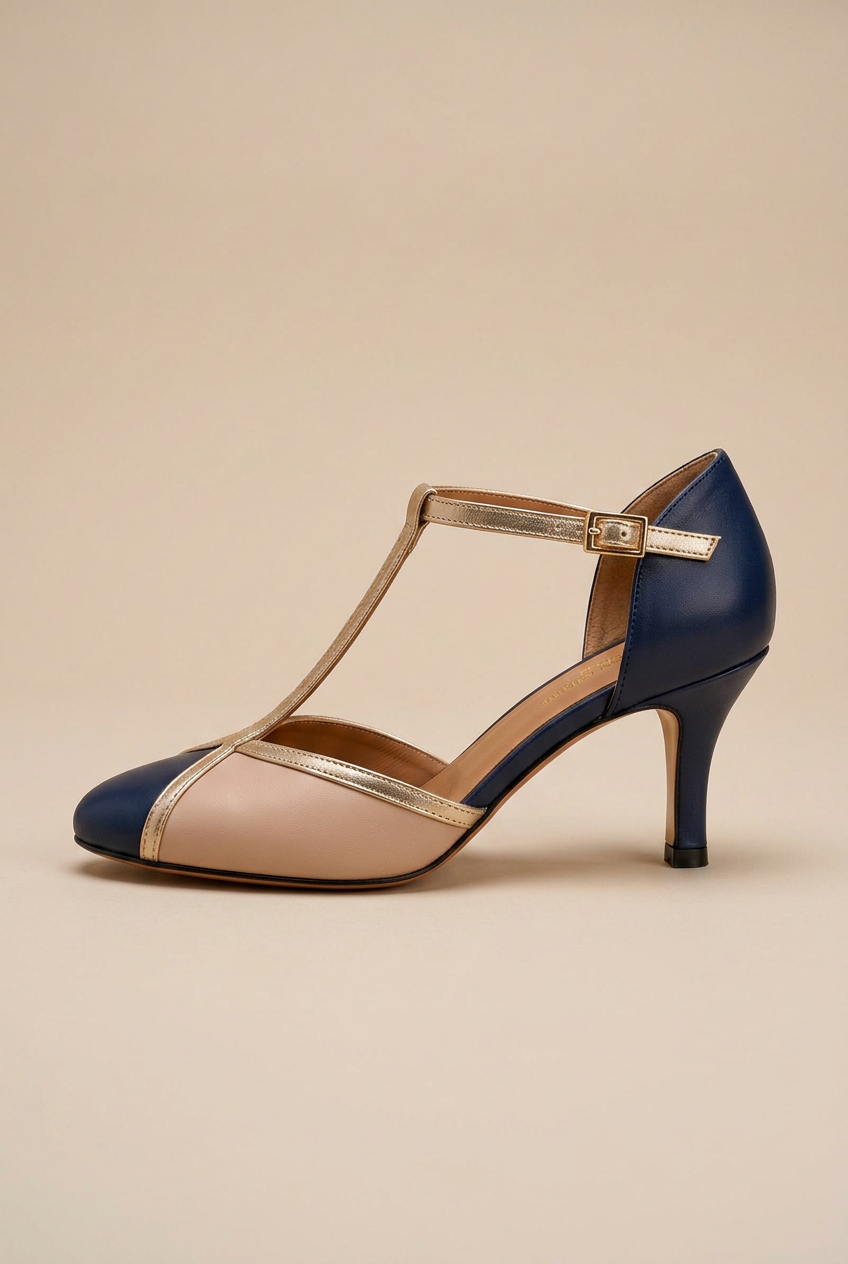 Selene | Women's T-Strap High Heel Shoes Closed-Toe Buckle-Strap Ankle-Strap Dress Heels