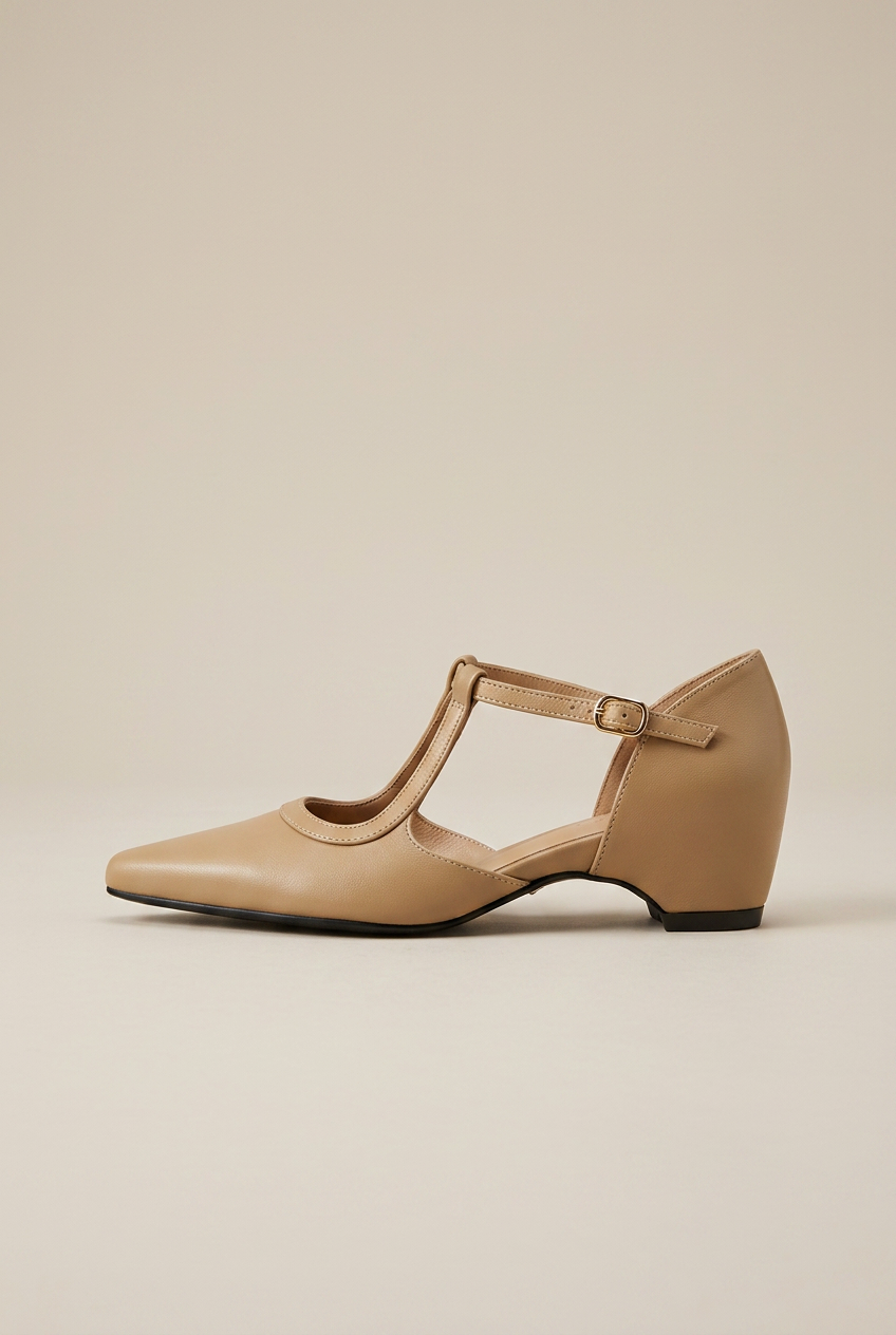 Crescent | Pointed Toe Mary Jane Shoes Women Soft Leather Strap Medium Heel