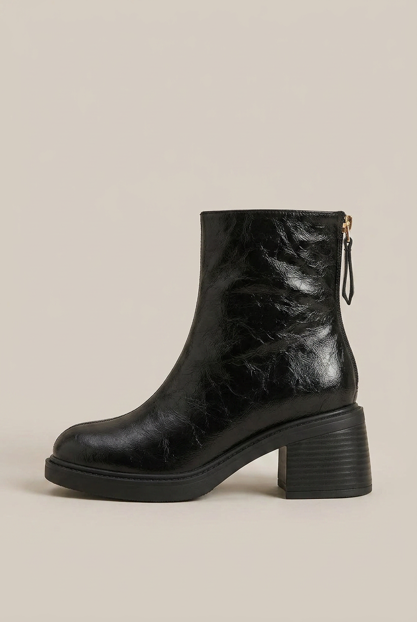 Women's Block Heel Ankle Boots – Square Toe Retro Back Zip Booties Luna Body Co