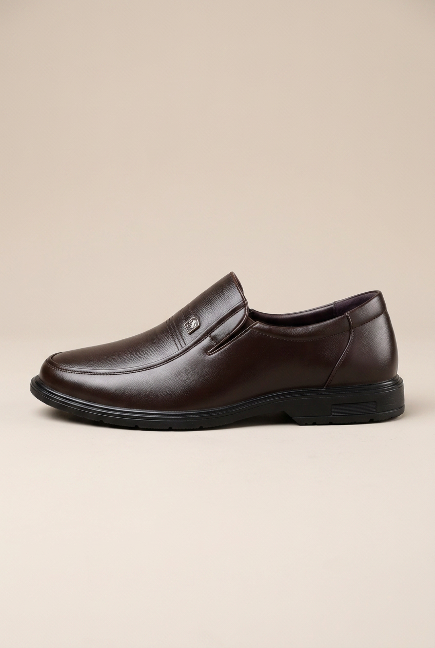 Kepler | Men's Genuine Leather Slip-On Shoes Brown Business-Casual Round-Toe Dress Shoes