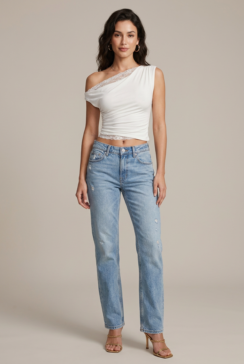 Women's Off-Shoulder Lace T-Shirt - Short Sleeve Slim Fit Backless Embroidered Top