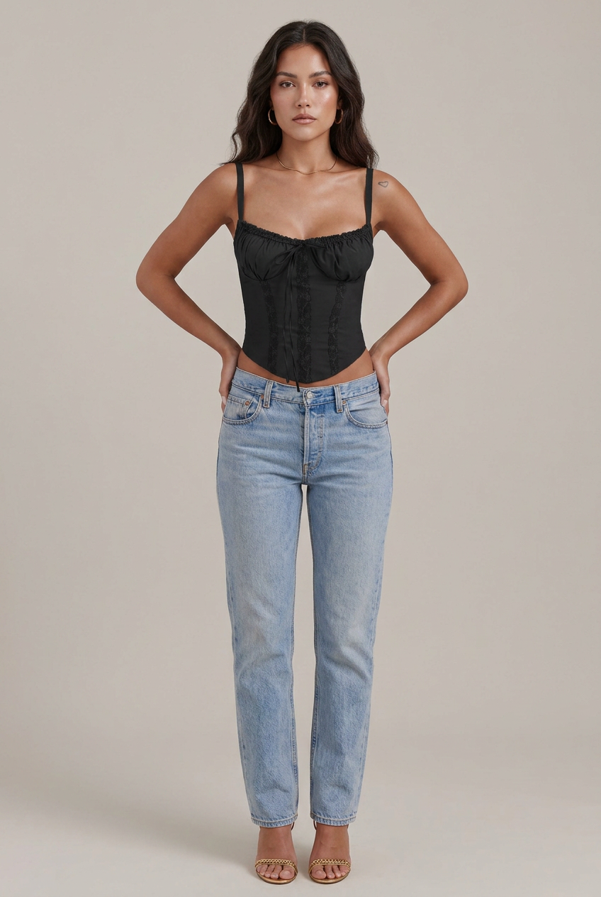 Women's Lace Camisole Top - Slim Fit Sling Strap Solid Color Short Length